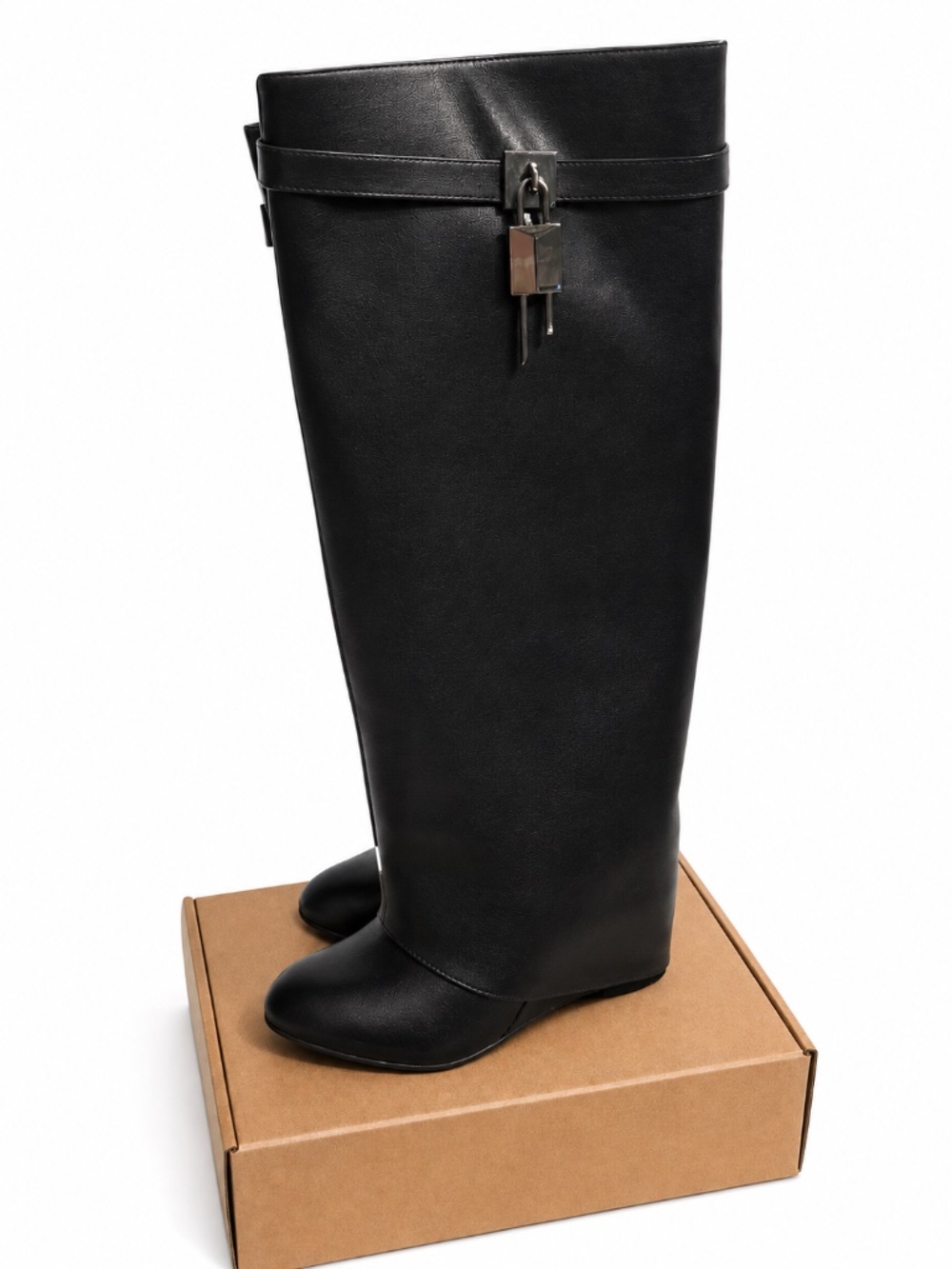 Black Slouch Boots with Lock Detail – Mid-Calf Statement Boots